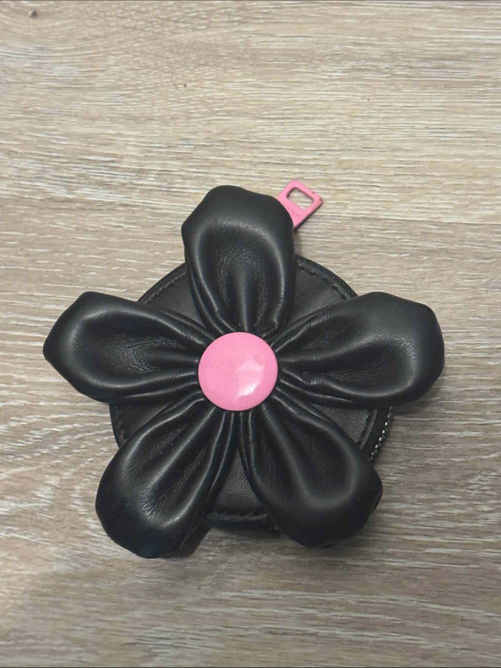 Steve Madden Black Floral Coin Pouch with Pink Center